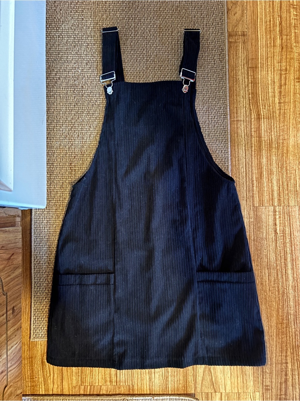 Black Corduroy Pinafore Dress with Front Pockets
